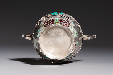 A Japanese enamelled reticulated silver 'koro' censer, Meiji, 19th C.