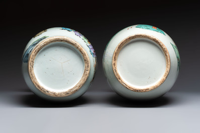 Two Chinese famille rose 'Dai Yu Zang Hua 黛玉葬花' and 'Immortals' vases, signed Lu Xuan 膂軒, one dated 1901, 19/20th C.