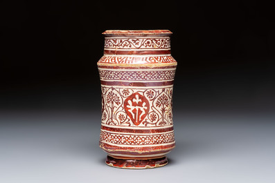 A very early Hispano-Moresque lustreware albarello, first half 15th C.