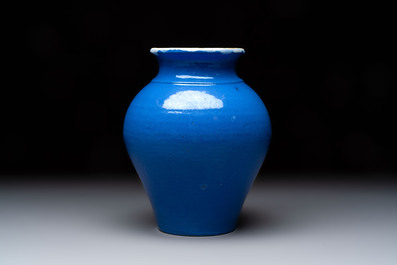 A rare lavender-blue-ground French faience baluster vase, probably Nevers, 18th C.