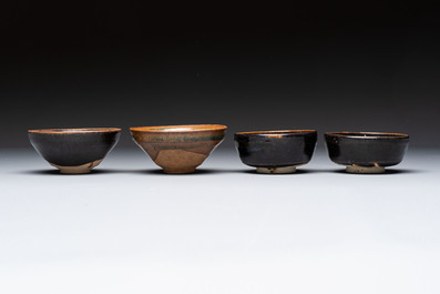 Two Chinese Jian tea bowls and two Dongzhangyao black-glazed tea bowls, Song