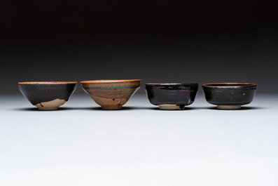 Two Chinese Jian tea bowls and two Dongzhangyao black-glazed tea bowls, Song