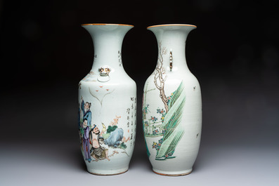 Two Chinese famille rose 'Dai Yu Zang Hua 黛玉葬花' and 'Immortals' vases, signed Lu Xuan 膂軒, one dated 1901, 19/20th C.