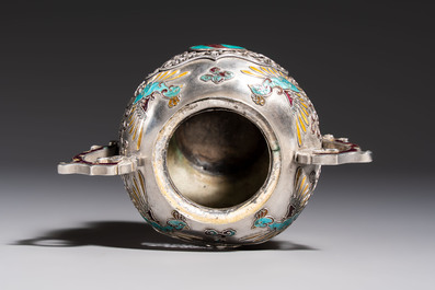 A Japanese enamelled reticulated silver 'koro' censer, Meiji, 19th C.