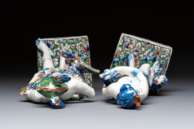 An important pair of polychrome Dutch Delft cashmere palette figures of Diana and Mercury, dated 172(?)