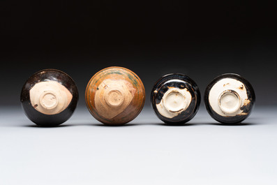 Two Chinese Jian tea bowls and two Dongzhangyao black-glazed tea bowls, Song