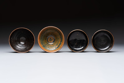 Two Chinese Jian tea bowls and two Dongzhangyao black-glazed tea bowls, Song