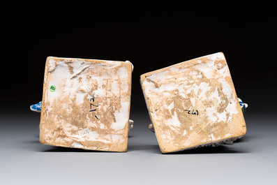 An important pair of polychrome Dutch Delft cashmere palette figures of Diana and Mercury, dated 172(?)