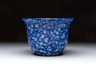 A Nevers white-splashed blue-ground '&agrave; la bougie' bowl, France, late 17th C.