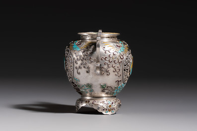 A Japanese enamelled reticulated silver 'koro' censer, Meiji, 19th C.