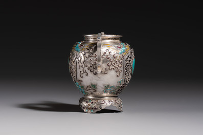 A Japanese enamelled reticulated silver 'koro' censer, Meiji, 19th C.