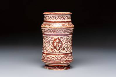 A very early Hispano-Moresque lustreware albarello, first half 15th C.