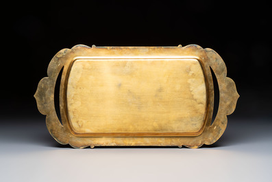 A rare Chinese export precious stone-inset and enamelled gilt-silver coffee set with matching tray, silver marks, 20th C.