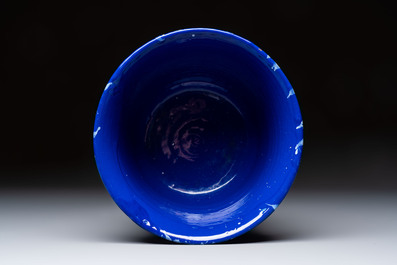 A Nevers white-splashed blue-ground '&agrave; la bougie' bowl, France, late 17th C.