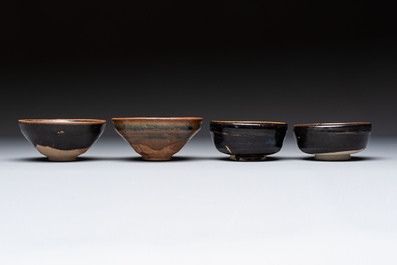 Two Chinese Jian tea bowls and two Dongzhangyao black-glazed tea bowls, Song