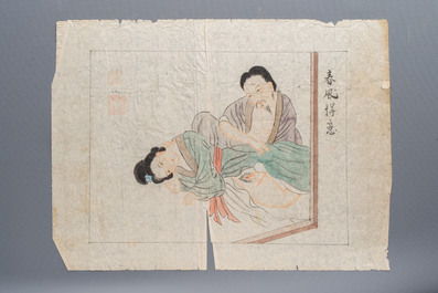 Chinese school: 11 erotic paintings, ink and colour on paper, dated 1904