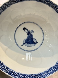 A Chinese blue and white moulded 'Elegant Beauties' bowl, Chenghua mark, Kangxi