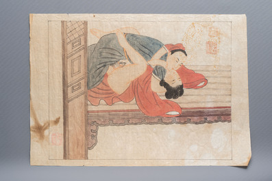 Chinese school: 11 erotic paintings, ink and colour on paper, dated 1904