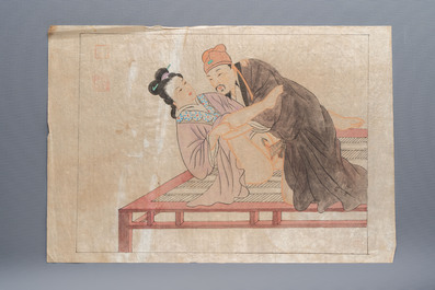 Chinese school: 11 erotic paintings, ink and colour on paper, dated 1904