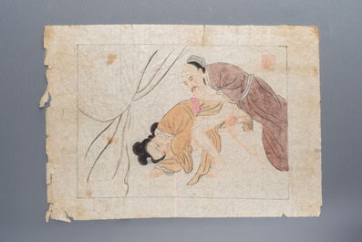 Chinese school: 11 erotic paintings, ink and colour on paper, dated 1904