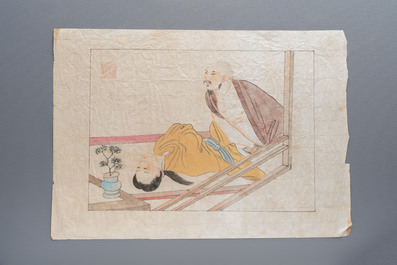 Chinese school: 11 erotic paintings, ink and colour on paper, dated 1904