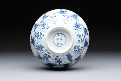 A Chinese blue and white moulded 'Elegant Beauties' bowl, Chenghua mark, Kangxi