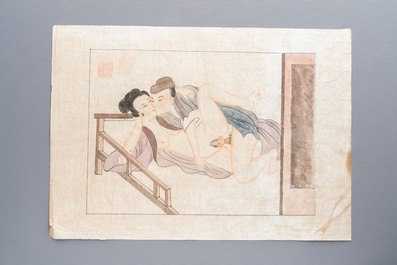 Chinese school: 11 erotic paintings, ink and colour on paper, dated 1904