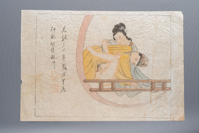 Chinese school: 11 erotic paintings, ink and colour on paper, dated 1904