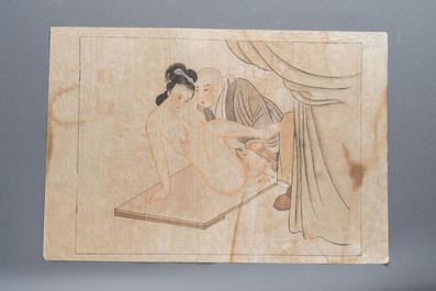 Chinese school: 11 erotic paintings, ink and colour on paper, dated 1904