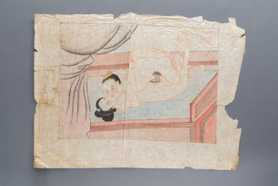 Chinese school: 11 erotic paintings, ink and colour on paper, dated 1904