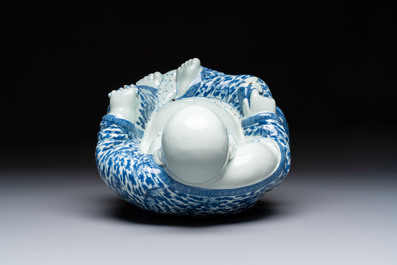 A Chinese blue and white Milefo Buddha, Wei Hongtai 魏洪泰 mark, 19th C.