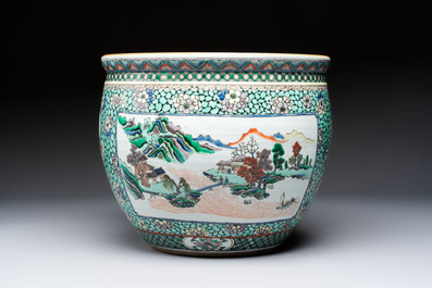 A Chinese famille verte 'Phoenix and Mountainous Landscape' jardini&egrave;re, 19th C.