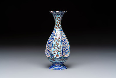A Persian minakari enamelled copper vase, 20th C.