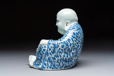 A Chinese blue and white Milefo Buddha, Wei Hongtai 魏洪泰 mark, 19th C.