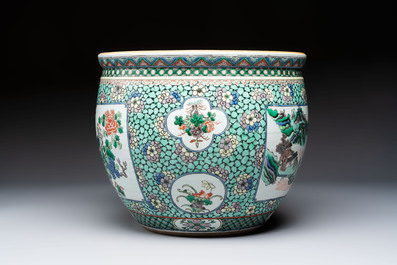 A Chinese famille verte 'Phoenix and Mountainous Landscape' jardini&egrave;re, 19th C.