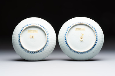 Four Chinese 'Kraak' blue and white plates with a bird on a rock, Wanli