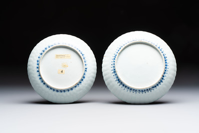 Four Chinese 'Kraak' blue and white plates with a bird on a rock, Wanli