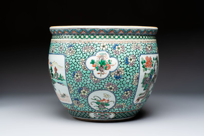 A Chinese famille verte 'Phoenix and Mountainous Landscape' jardini&egrave;re, 19th C.