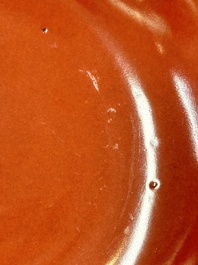 A pair of Chinese coral-red-glazed plates, Qianlong