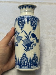 A Chinese blue and white vase with floral design, Kangxi