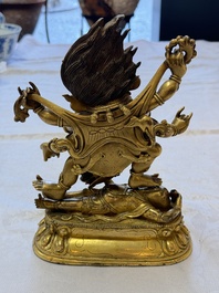 A fine Sino-Tibetan gilt-bronze figure of Mahakala, 18th C.