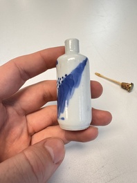 Four Chinese blue and white snuff bottles, 19th C.