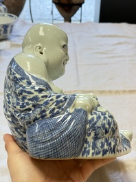 A Chinese blue and white Milefo Buddha, Wei Hongtai 魏洪泰 mark, 19th C.