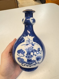 A Chinese blue and white powder-blue-ground hookah base, Kangxi