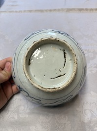 A Chinese blue and white 'Dragons and Clouds' bowl, Jiajing/Wanli