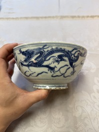 A Chinese blue and white 'Dragons and Clouds' bowl, Jiajing/Wanli