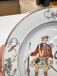 A very rare Chinese export 'Scotsmen' plate, Qianlong, ca. 1745