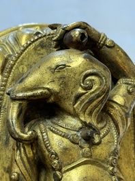 A fine Sino-Tibetan gilt-bronze figure of Mahakala, 18th C.