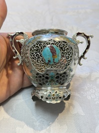 A Japanese enamelled reticulated silver 'koro' censer, Meiji, 19th C.