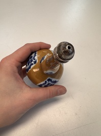 A Chinese blue and white capucine-ground rosewater sprinkler with silver mount, Kangxi